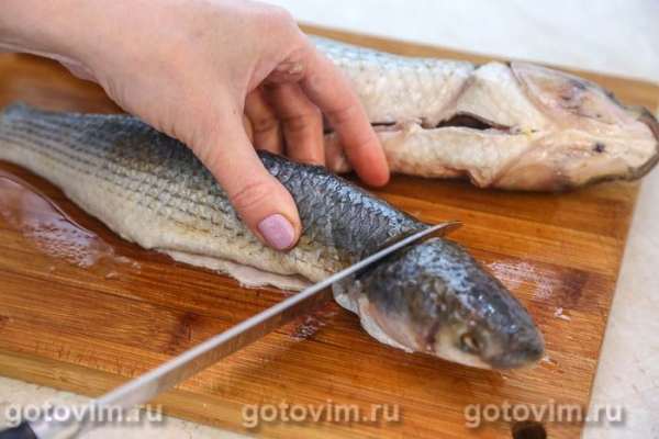 Кефаль в духовке, запеченная в рукаве с укропным маслом Кефаль в духовке, запеченная в рукаве с укропным маслом